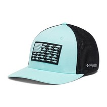 Columbia 유니 PFG 피쉬 플래그 메시 볼 캡-하이 크라운 블랙/쿨 그레이/인쇼어 슬램 깃발 스몰/미디엄, Small-Medium, Gulf Stream, Black, Offshore S