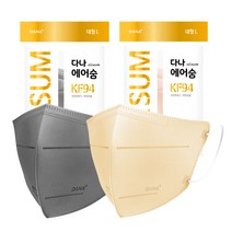 다나마스크 KF94 에어숨 컬러마스크 대형 100매, 50개입, 2개, 연한 갈색, 회색