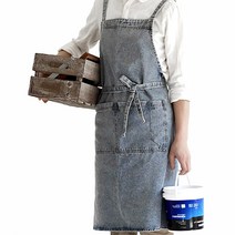 지엔 h형 캔버스 데님앞치마 카페 바리스타 공방 주방 원예 네일샵 미용 커플앞치마, 워시드라이트데님, 1개