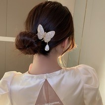 우아한 실버 진주 큐빅 나비 비녀 헤어핀 고정핀 머리핀 메탈 한복 전통 반묶음 올림머리 가벼운 악세사리, macc228 플랫문