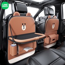 캣타운 LF-010 차량용 테이블 카시트 뒷자석 수납 컵홀더 LINE프렌즈 자동차 접이식탁자 자동차용 탁자 의자걸이식 수납함, 브라운