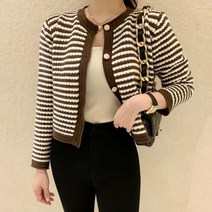 퍼니걸스 5591 데일리 배색 스트라이프 니트 가디건 여성의류