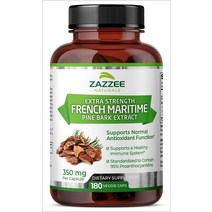 Zazzee 프랑스 해송껍질 추출물 350mg 피크노제놀 180캡슐, 1개, 프랑스 해송껍질 추출물 피크노제놀 180캡슐
