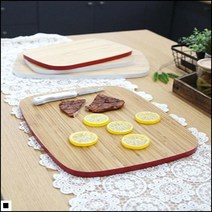 대나무재질 플레이팅용 베이지우드 간식도마 나무도마 원형도마, 라운드 대/레드