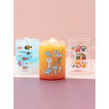 일러스트 내열유리 머그 2p 300ml 투명유리컵 유리잔 인테리어, 부엉이 2p