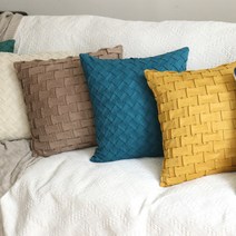 레인보우하우스 블럭 스웨이드 소파 쿠션 커버, 머스타드