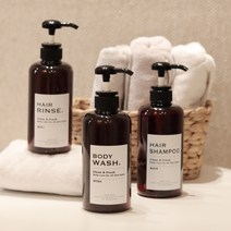 [부기하우스] 욕실디스펜서500ml- 3개 + 라벨지 3종세트 샴푸통 리필 공병 용기, 1세트, 브라운
