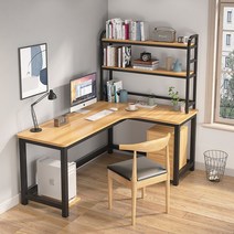 우드슬랩책상 코너 책장세트 데스크 컴퓨터 중학생, 140x80x75cm 의자 미포함 색상은문의
