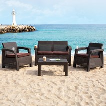 브릭스 4인 야외 라탄 테이블 소파 세트, 그레이