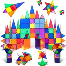 PicassoTiles 100개 세트 100pcs 자석 빌딩 타일 투명 마그네틱 3D 블록 건설 플레이보드 상상력 너머의 창의력 영감 레크리에이션 교육 전통, 기본