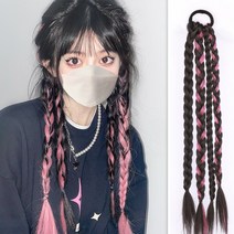 여성 브릿지 포인트 헤어 악세서리 딴머리 땋은머리 부분가발 양갈래, 1, M