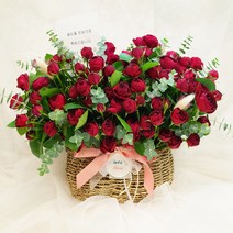 레드 러브 스프레이 로즈 꽃바구니(M), 가넷잼 장미 100송이 꽃바구니