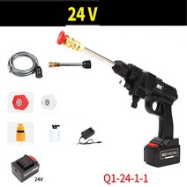 INSMA 12/24V 300/500W무선 휴대용 고압세척기+충전기+배터리 1개 자동차 고압세차기, 무선24V