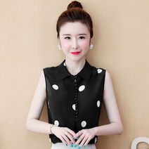 토파즈 TT0708 여자 여름 고퀄 민소매 카라넥 도트 쉬폰 실크 나시 셔츠 블라우스 남방 이너 코디 데일리룩