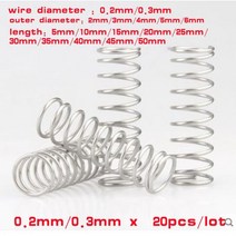 인장스프링 스텐인장스프링 금형 20 개/몫 와이어 직경 0.2mm 0.3mm 스테인레스 스틸 마이크로 소형 압축 스프링 외경 2mm ~ 6mm letngth 5mm-50mm, 2mm, 20mm