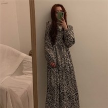 쉬폰원피스 가을겨울 이너웨어 호피 롱 여성 긴 소매 허리보정 슬림핏 1270551869