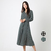 프롬코 여성 긴팔 제비 체크 패턴 롱 원피스 [자체제작 FRC95]