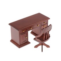 GHSHOP 1/12 인형의집 미니어처 장난감 가구 액세서리-책상, 브라운