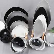 오메가키친 조약돌 식기 개별구성 접시 앞접시 가정용 업소용 도자기, 조약돌 롱디쉬 38 cm, 블랙