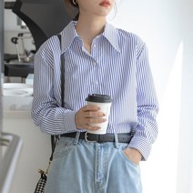 JUSTFEELING 75kg까지 봄 가을 스트라이프 여성 티셔츠 긴팔티