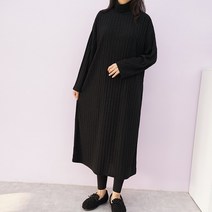 빅걸스토리 빅사이즈 루즈핏 목폴라 스판 롱원피스