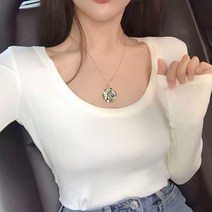 [루디아] 여성 U넥 슬림 긴팔 티셔츠