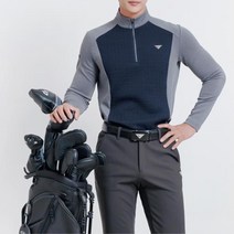 남자 기능성 골프 반집업 네이비 배색 퀄팅 긴팔 티셔츠 필드