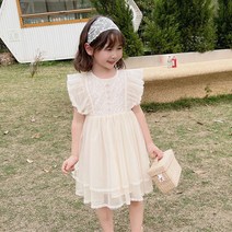 [에리쏭] 여아 진주 레이스 날개 프릴 샤원피스 반팔원피스 여름 코디 화동 드레스 자매룩