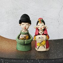 아리공방 전통 신랑신부 토기 인형세트 전통인형 결혼선물 전통공예품