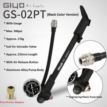 GIYO 300PSI MTB 충격 포크 스마트 에어 펌프 타이어 전동 에어샥 SCHRADER 밸브 자전거 미니 공기 팽창기 사이클링 휴대용 리어 서스펜션 핸드, GS02PT Pump Black