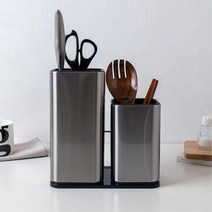 2단 조리도구 뒤집개 밥주걱 꽂이 스텐 칼블럭 부엌 식기 보관함 통 건조대