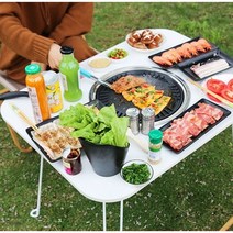 휴대용 캠핑 불판 식탁 테이블 고기불판 캠핑그릴 바베큐테이블 선반, 사진색