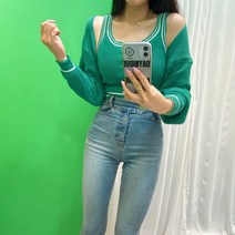 데이니크 / 배색 블링 나시 볼레로 가디건 세트