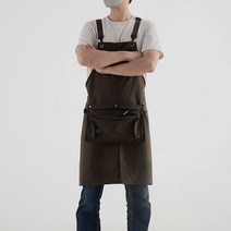 [버니] 무료 자수각인 캔버스 포켓 방수 앞치마 X어깨끈 허리가방, 다크브라운