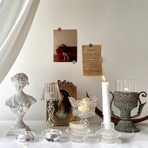 빈티지 크리스탈 글라스 티 라이트 앤틱 캔들 홀더 유리 촛대, A type 줄무늬 캔들홀더