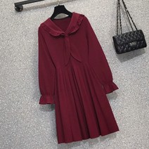마린넥 긴팔 원피스 헵번풍 겨울 가을 빅사이즈 미시옷코디 작은 키 마이크로 뚱뚱한 점프슈트 페이크 3694971888