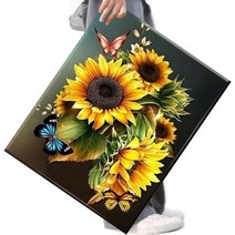 FASEN 액자 캔버스형보석십자수 DIY세트 라운드 비즈 40 X 50cm, FSE67.해바라기한송이