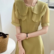 도니와 여성 이중카라 쉬폰소매 슬림핏 예쁜원피스 데일리룩 봄원피스 여름원피스 직장인원피스 결혼식 하객패션 데이트룩 소개팅룩 맞선원피스 출근패션 플레어원피스 미디원피스 신행원피스