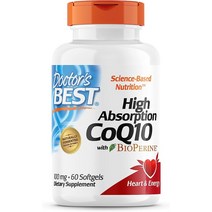 [nmn 영양제] BioPerine 함유 Doctors Best 고흡수 CoQ10 글루텐 프리 자연 발효 심장 건강 에너지 생성 100mg 120개, [01] 60개(1팩)