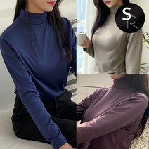 [스타일랑] 자체제작 베이직웜 여성 겨울용 반목 티셔츠 / 목이 답답하지 않아 편하고 따뜻한 프리미엄 기모 목티_8까지 컬러로 다양하게! 빅사이즈 이너티 홈웨어