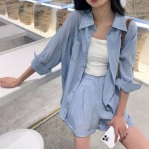 빠리맘 여성 여름 투피스 반바지 세트 셔츠 와이드팬츠 DR88