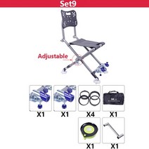 낚시의자 소형 접이식 의자 조정 가능한 알루미늄 합금 휴대용 확장 야외 민물, 세트 9