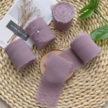 수제 4 개 4cm x 5.5m 실크 쉬폰 프린지 리본 마모 가장자리 청첩장 꽃다발 선물 포장 장식 플랫레이, 4cmx5.5m 4pcs, Dusty Mauve