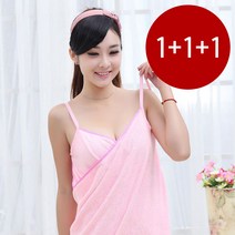 1+1+1 (3개 세트) 드라이 샤워가운 쓱 가볍게 걸쳐입는 착 감기는 에어 랩 원피스 3초 타월, 화이트(3개)