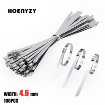 금속타이 케이블타이 100pcs 304 스테인레스 스틸 너비 4.6mm 헤비 듀티 자동 잠금 다목적 배기 랩 100200300500mm, 4.6mm x 300mm