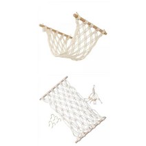 주방 캠핑을 위한 2x 과일 해먹 과일 및 야채 홀더 보헤미안, 30x50CM, 목화 밧줄과 나무 막대기, 화이트+베이지