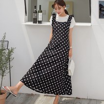 에브리나나 / 구김없는 쿠션 도트 멜빵원피스