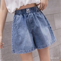 TANC 여름 여성 밴딩 청 반바지 데님 와이드 팬츠