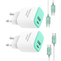 E스팟 PD 25W 2포트 고속충전기 C타입 케이블, 2세트