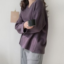 데일리앤 루샤 여성 브이넥 루즈핏 베이직 보송 니트